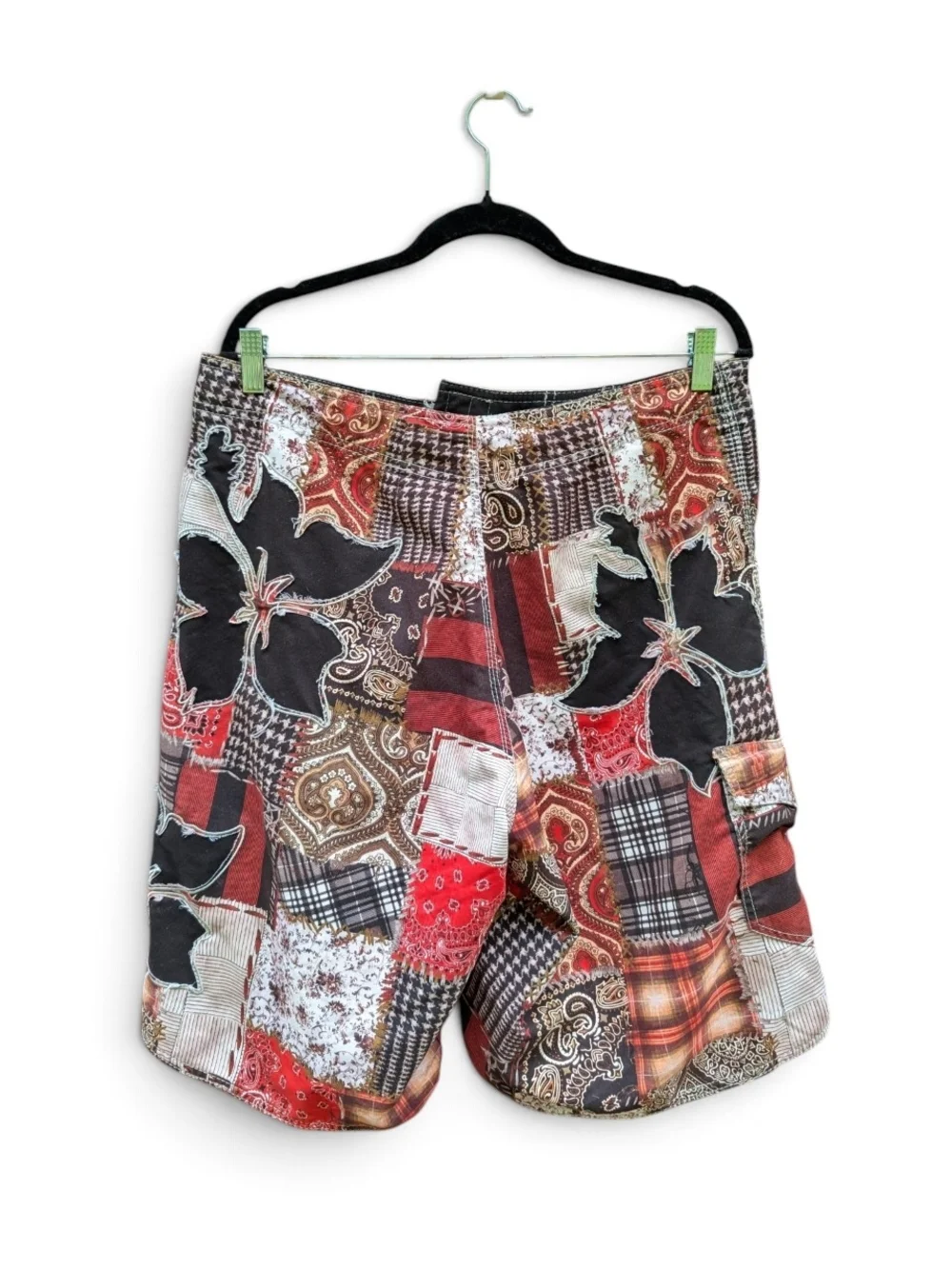 Men's Multi-Pattern Patchwork Swim Trunks - Red & Brown